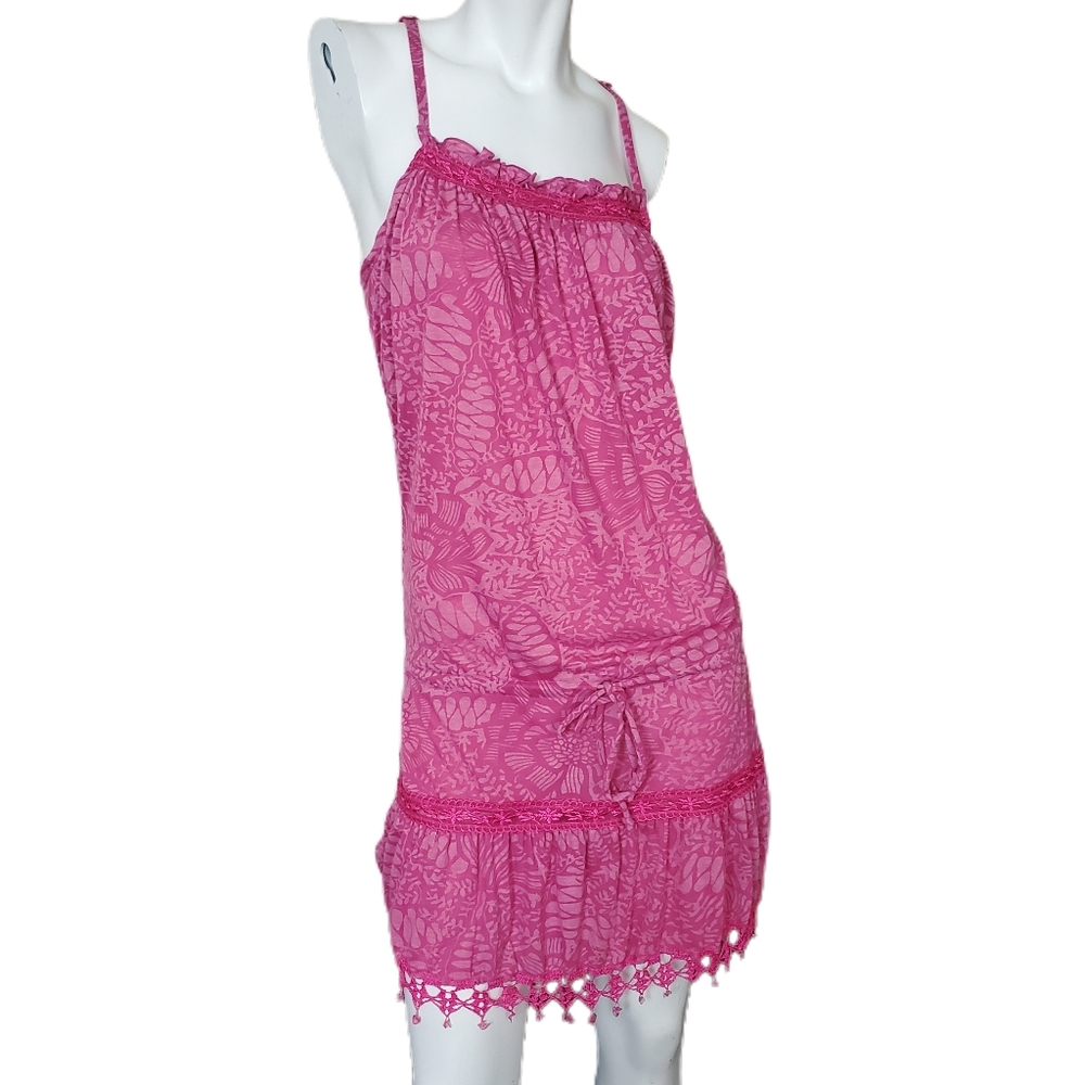 GRASS drop waist crochet hem racer back dress
